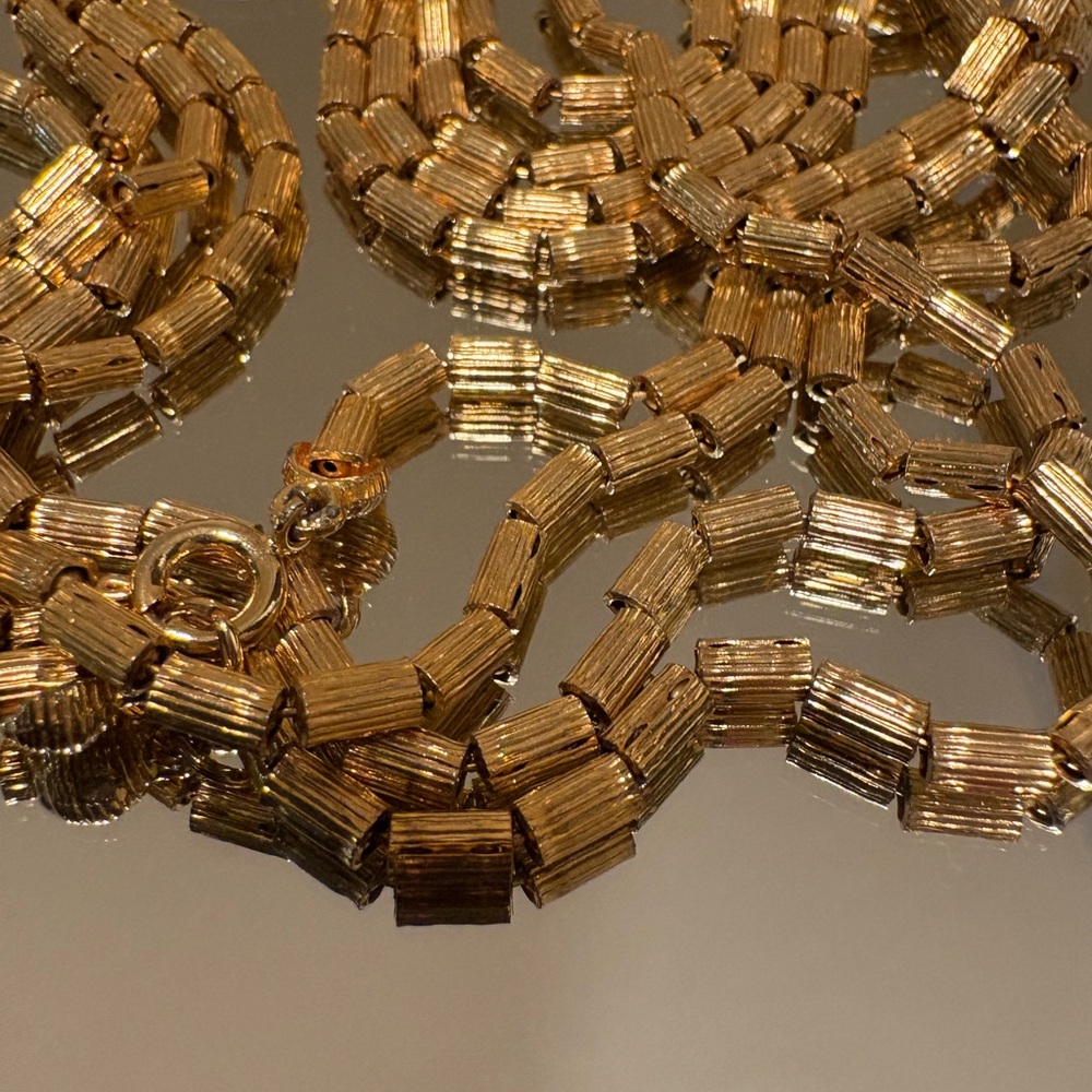 24” Necklace Gold Barrel Vintage Worn As Single or Double Stand